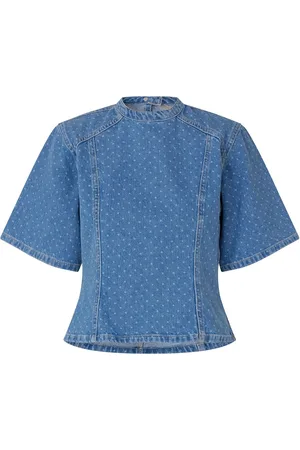 Custommade Stella Tops Blouses Short-sleeved Blue