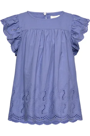 Creamie Top Embroidery Tops T-shirts Short-sleeved Blue