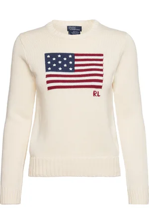 Ralph Lauren Flag Cotton Crewneck Sweater Tops Knitwear Jumpers Cream