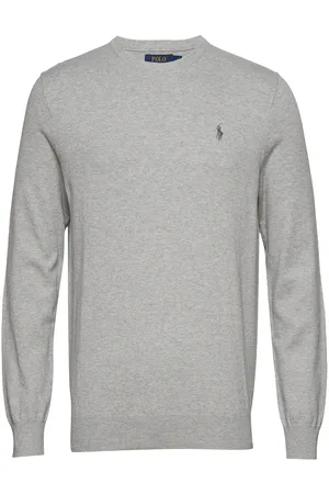 Ralph Lauren Slim Fit Cotton Sweater Tops Knitwear Round Necks Grey
