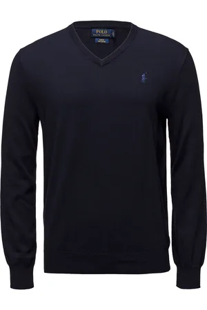 Ralph Lauren Slim Fit Cotton V-Neck Sweater Designers Knitwear V-necks Navy