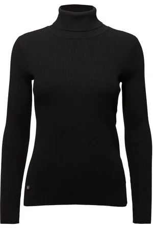Ralph Lauren Stretch Cotton Modl-L/S Turtle Neck Tops Knitwear Turtleneck Black