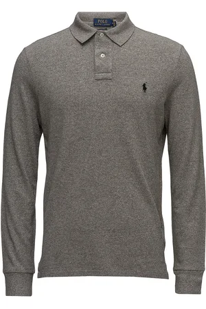 Ralph Lauren Custom Slim Fit Mesh Polo Shirt Designers Polos Long-sleeved Grey