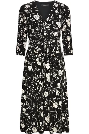 Ralph Lauren Floral Surplice Jersey Dress Polvipituinen Mekko Black