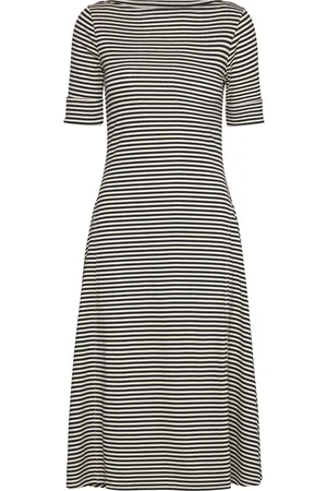 Ralph Lauren Striped Stretch Cotton Midi Dress Polvipituinen Mekko Black
