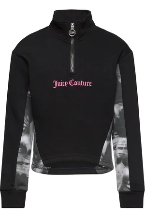 Juicy Couture Marbel Print Panel Quarter Zip Funnel Bb Tops Sweat-shirts & Hoodies Sweat-shirts Black