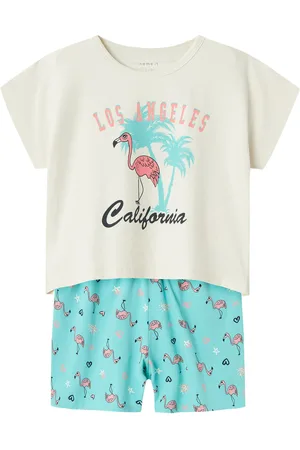 NAME IT Nkfnightset Cap Pool Blue Flamingo Noos Pyjamasetti Pyjama White