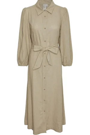 Y.A.S Flaxy 3/4 Linen Shirt Dress Noos Polvipituinen Mekko Beige