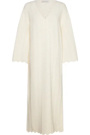 By Malina Disa Lace Up Front Knitted Kaftan Designers Beach Wear White