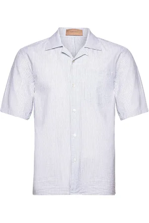 Rue de Tokyo Seth Seersucker Stripe Tops Shirts Short-sleeved Blue