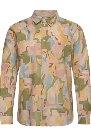 Rue de Tokyo Samson Japanese Abstract Print Tops Shirts Casual Green