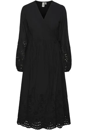Y.A.S Luma Ls Long Wrap Dress S. Noos Polvipituinen Mekko Black