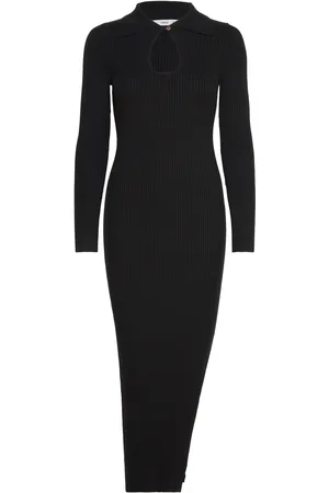 MANGO Ribbed Knit Dress With Opening Polvipituinen Mekko Black