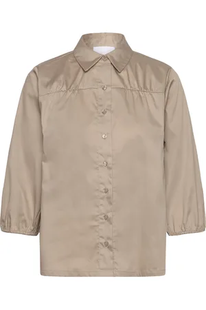 Levete Room Lr-Isla Solid Tops Shirts Long-sleeved Beige