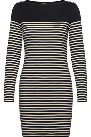 Ralph Lauren Striped Cotton Boatneck Dress Lyhyt Mekko Black