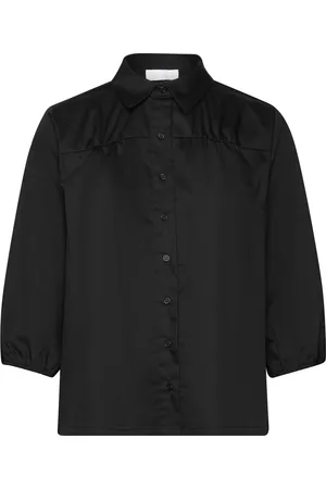 Levete Room Lr-Isla Solid Tops Shirts Long-sleeved Black
