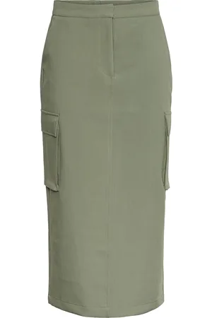 Y.A.S Pocka Hmw Midi Skirt Polvipituinen Hame Khaki Green