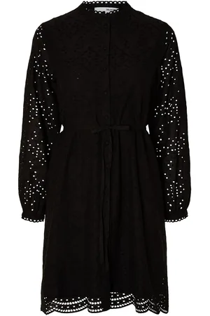 SELECTED Slftatiana Ls Short Embr Dress Noos Lyhyt Mekko Black