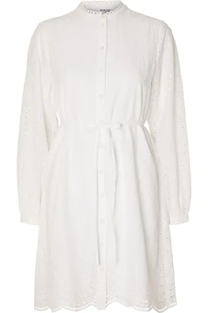 SELECTED Slftatiana Ls Short Embr Dress Noos Lyhyt Mekko White