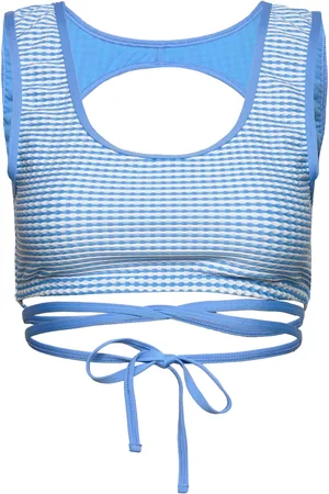 Speedo Gingham Wrap Crop Top Sport Bikinis Bikini Tops Blue