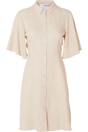 SELECTED Slfgulia 2/4 Short Shirt Dress D Polvipituinen Mekko Beige