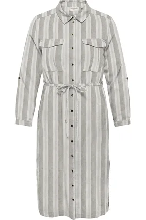 ONLY Carcaro Ls Linen Shirt Dress Wvn Polvipituinen Mekko Grey
