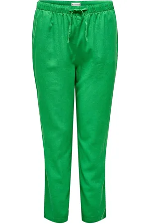 ONLY Carcaro Mw Linen Bl Pull-Up Pant Tlr Bottoms Trousers Linen Trousers Green