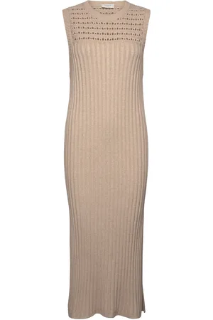 Norr Crome Rib Knit Dress Polvipituinen Mekko Beige