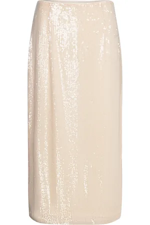 Norr Sequina Skirt Pitkä Hame Cream