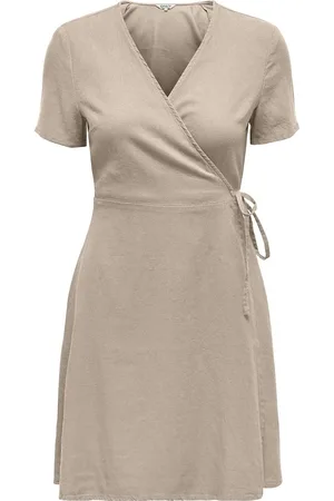 ONLY Onladdiction-Caro S/S Linen Dress Cc Pnt Lyhyt Mekko Beige