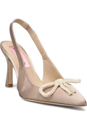 Custommade Ayanna Satin Pearl Shoes Heels Pumps Sling Backs Beige