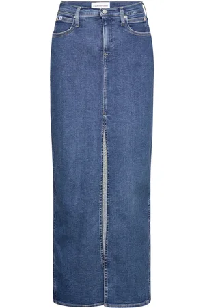 Calvin Klein Front Split Midi Denim Skirt Pitkä Hame Blue