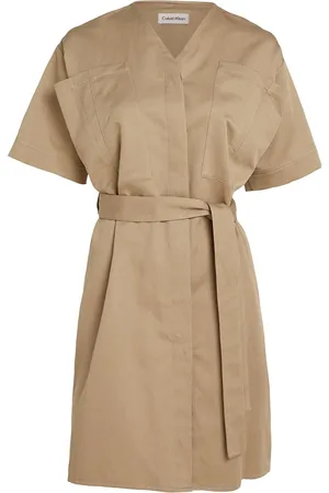 Calvin Klein Cotton Linen Belted Shift Dress Lyhyt Mekko Beige