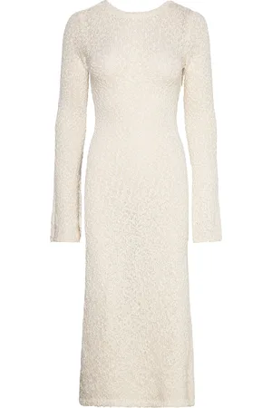 Gina Tricot Knitted Bouclé Dress Polvipituinen Mekko White