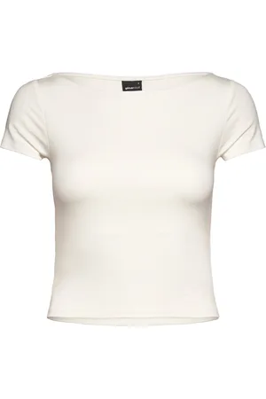 Gina Tricot Soft Touch Cropped Boatneck Top Tops T-shirts & Tops Short-sleeved Cream