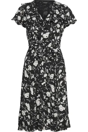 Ralph Lauren Floral Belted Georgette Dress Lyhyt Mekko Black