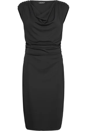 Ralph Lauren Chain-Trim Stretch Jersey Cowlneck Dress Lyhyt Mekko Black