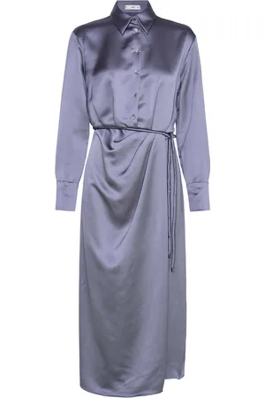 MANGO Satin Shirt Dress Polvipituinen Mekko Blue