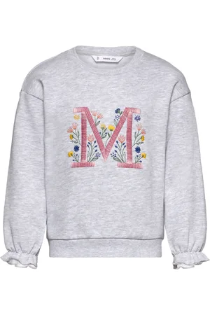 MANGO Embroidered Printed Hoodie Tops Sweat-shirts & Hoodies Sweat-shirts Grey
