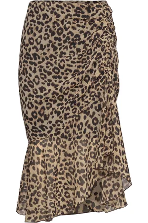 MANGO Leopard-Print Skirt With Gathered Detail Polvipituinen Hame Black
