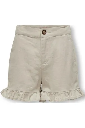 ONLY Kogcaro Frill Linen Shorts Wvn Bottoms Shorts Cream