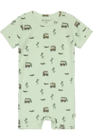 Minymo Suit Ss Aop Rib Bodysuits Short-sleeved Green