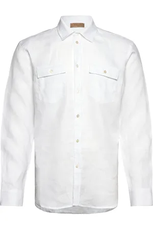 Rue de Tokyo Sid Linen Solid Tops Shirts Linen Shirts White