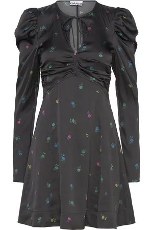 Ganni Printed Satin Lyhyt Mekko Black