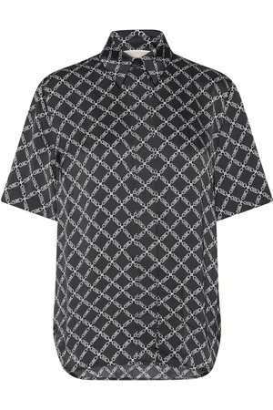 Michael Kors Empire Logo Camp Shrt Tops Shirts Short-sleeved Black