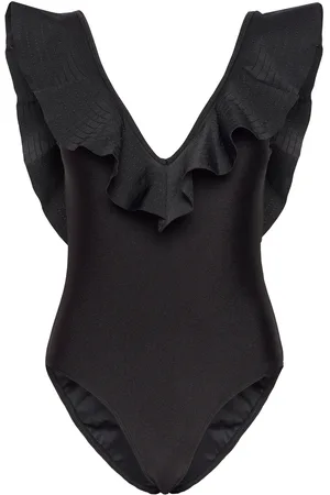 By Malina Paola Ruffled V-Neck Swimsuit Designers Swimsuits Black