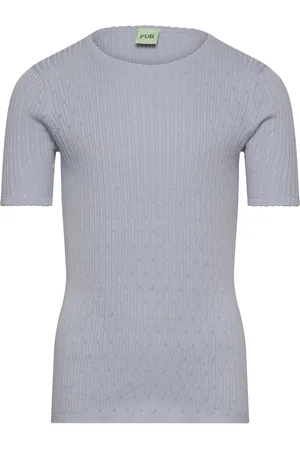 FUB Pointelle Tee Tops T-shirts Short-sleeved Blue