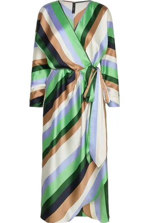 MANGO Striped Satin Dress Polvipituinen Mekko Beige