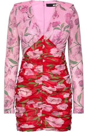 ROTATE Printed Mini Ls Dress Designers Short Dress Red