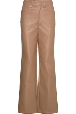 ROTATE Textured Straight Pants Designers Trousers Leather Leggings-Housut Beige